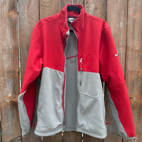 Nike Other - NIKE FIT Men’s Red Gray Fleece Full Zip Thermal Jacket Pockets Size Large
